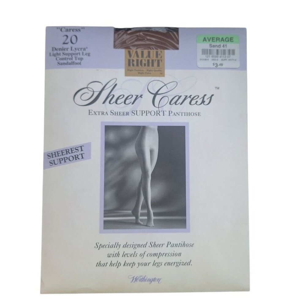 Worthington Sheer Caress Pantihose Sandaltfoot Sand‎ 41 Control Top Average Dark